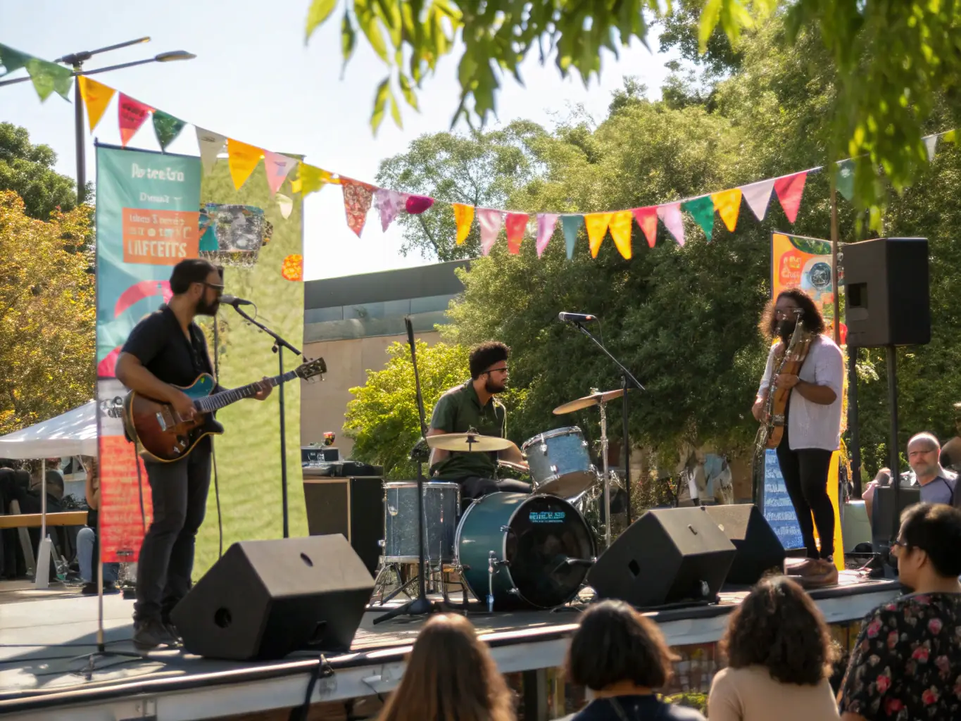 A dynamic image capturing a live music performance at one of ASS LA BALEINE QUI DIT VAGUES's community events, highlighting the energy and cultural diversity.